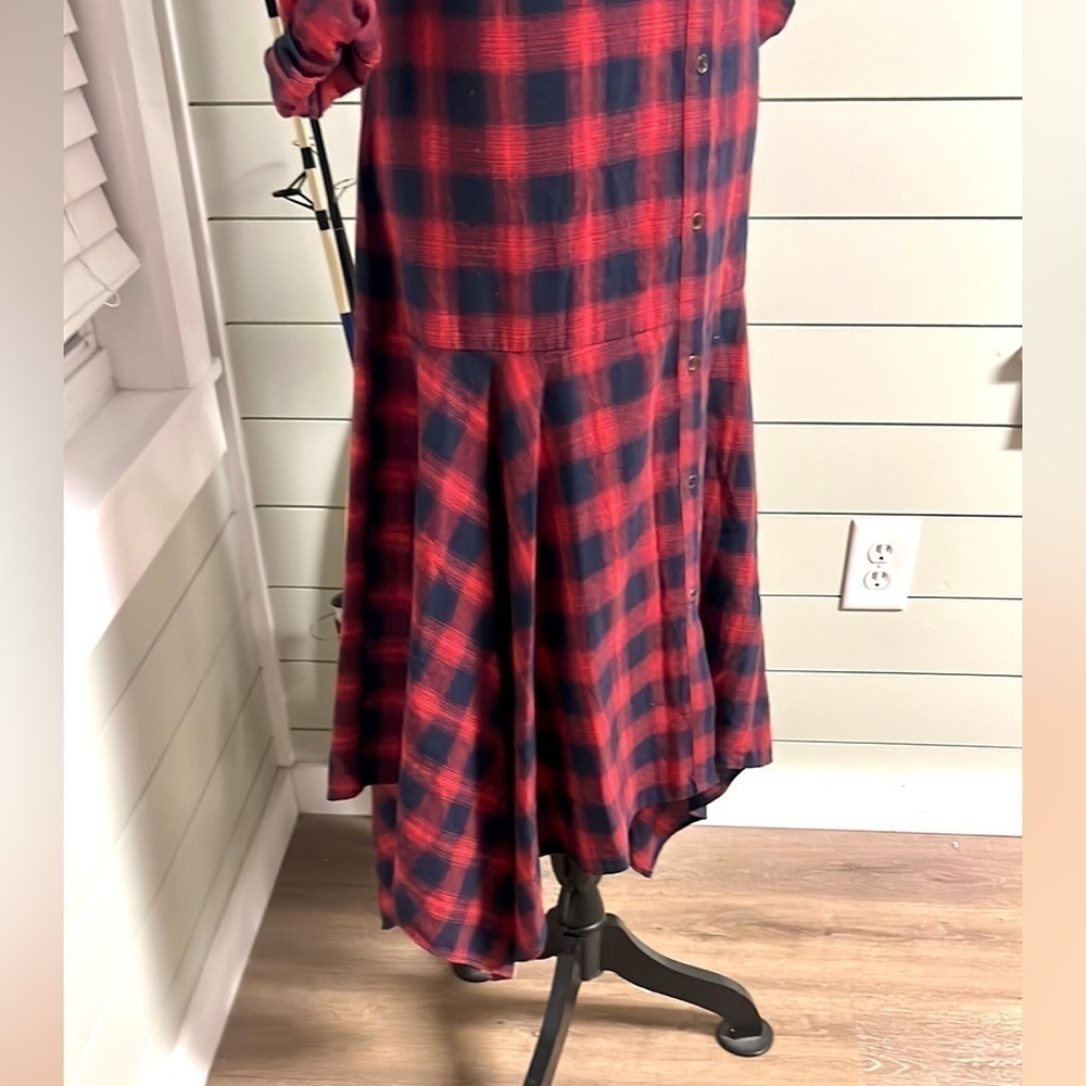 Promesa,Promenade,USA,Red Navy Plaid Cotton Button-Front Flare Midi Dress,Size L - Picture 6 of 14